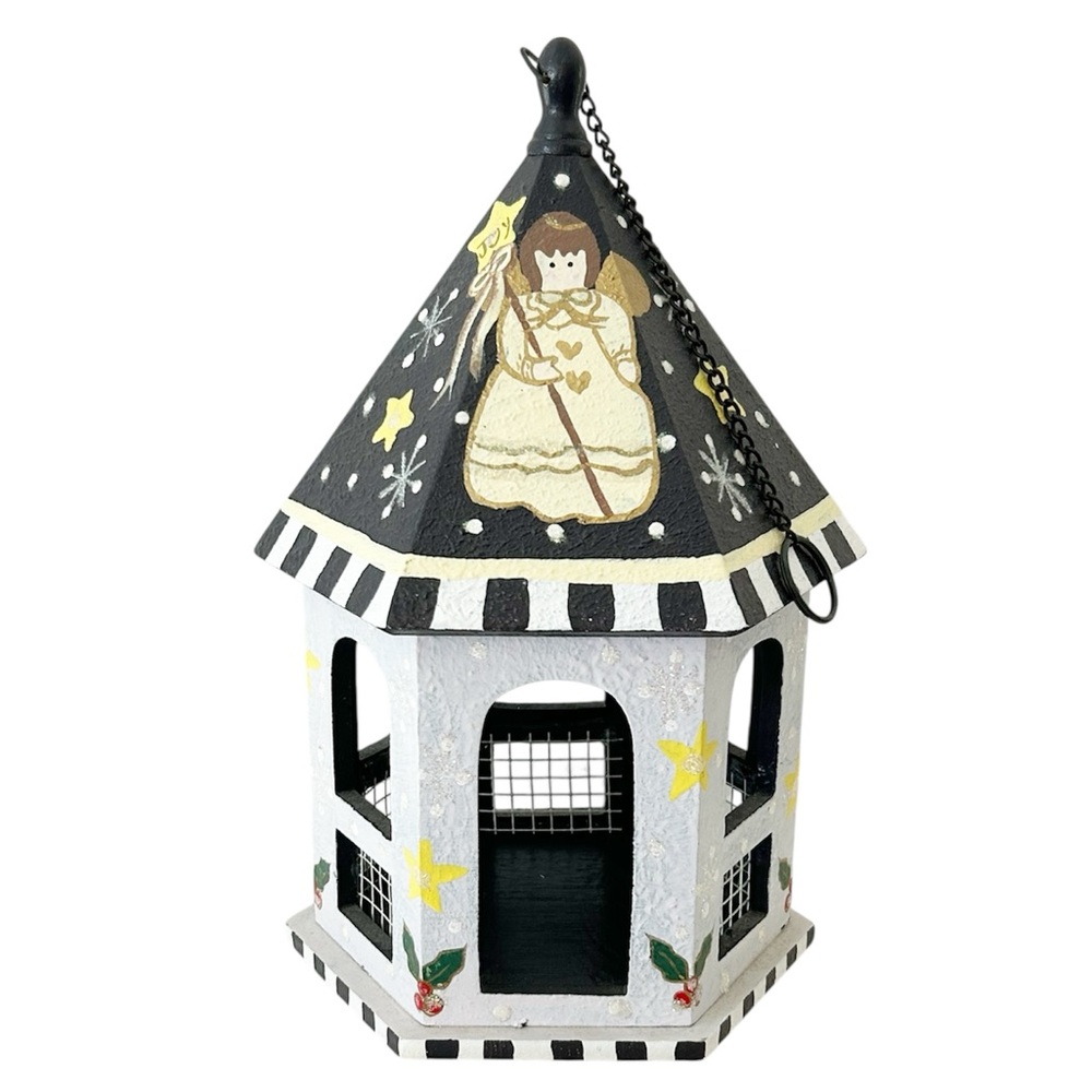Vintage Angel Gazebo Wooden Bird Feeder Christmas Folk Art Decorative Garden